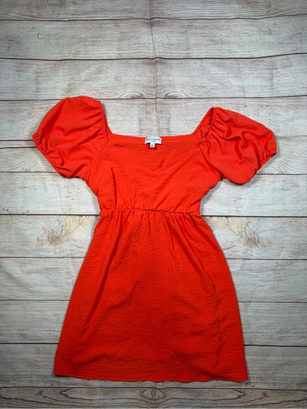 Rolla Coster Bright Orange Puff Sleeve Cottage Milkmaid Mini Dress